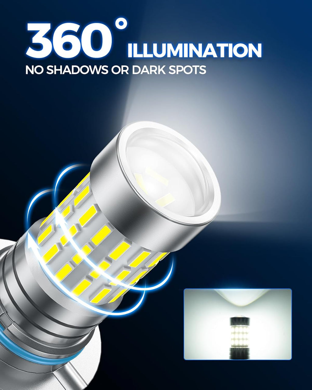 9006 LED Fog Light Bulbs or DRL, 10,000 Lumens 6000K White, 48 Chips Fog Lights, 9006 Led Bulb 1:1 Mini Size 9006 Led