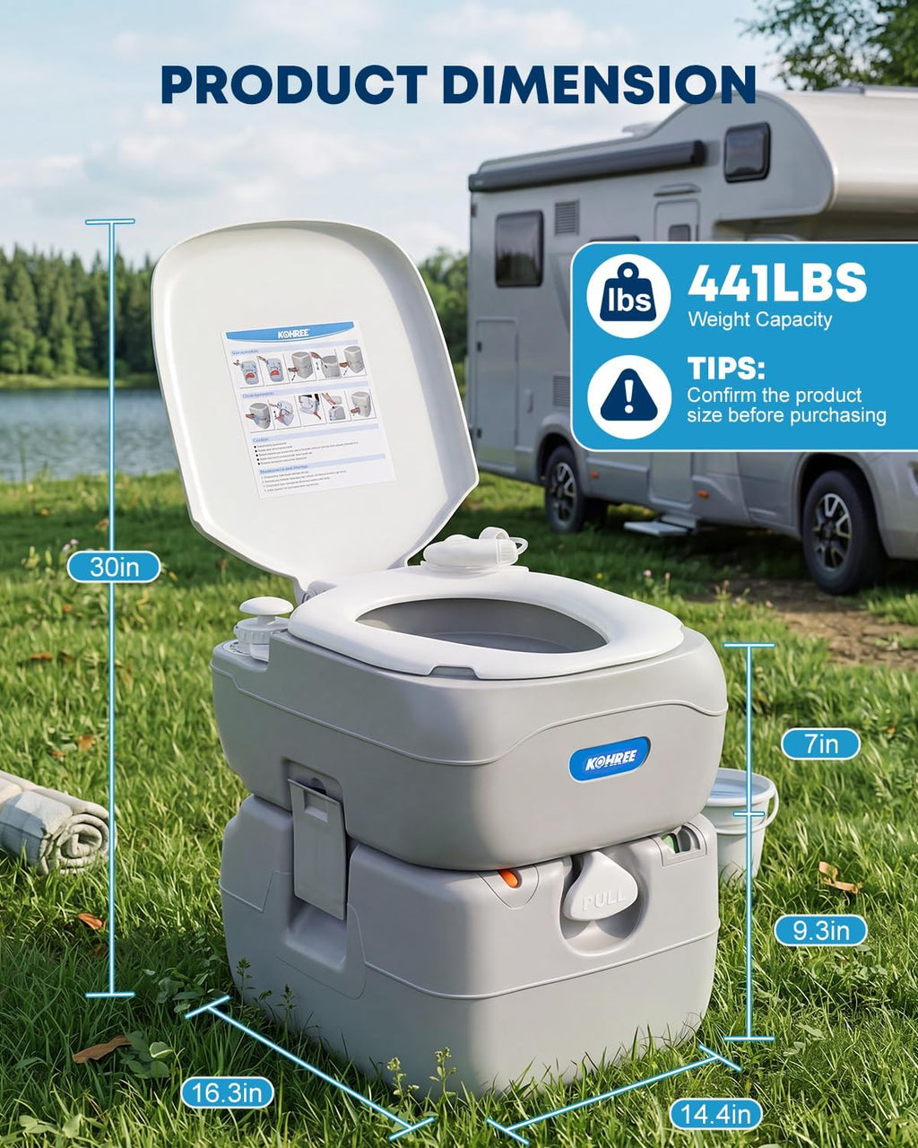Portable RV Toilet, Large Camping Toilet Porta Potty, 5.8 Gallon | Detachable Waste Tank, Leak-Proof Toilet with