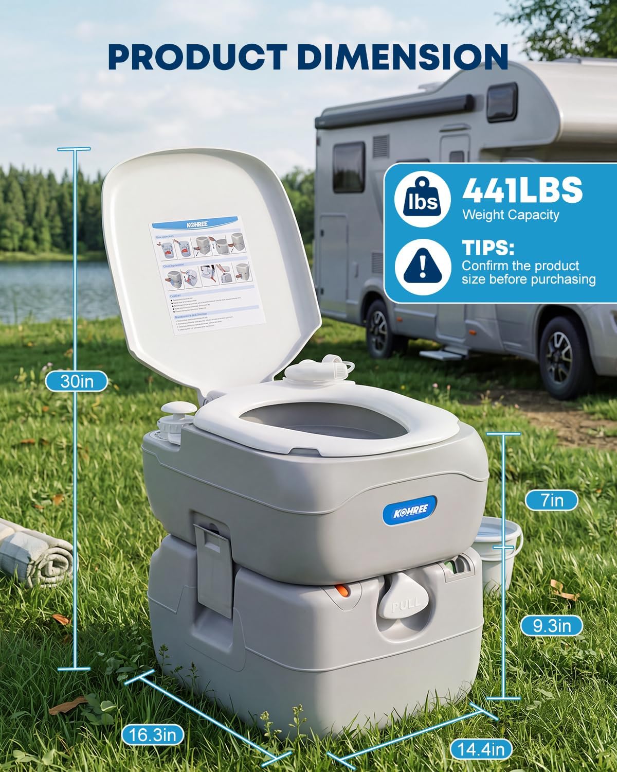 Portable RV Toilet, Large Camping Toilet Porta Potty, 5.8 Gallon | Detachable Waste Tank, Leak-Proof Toilet with