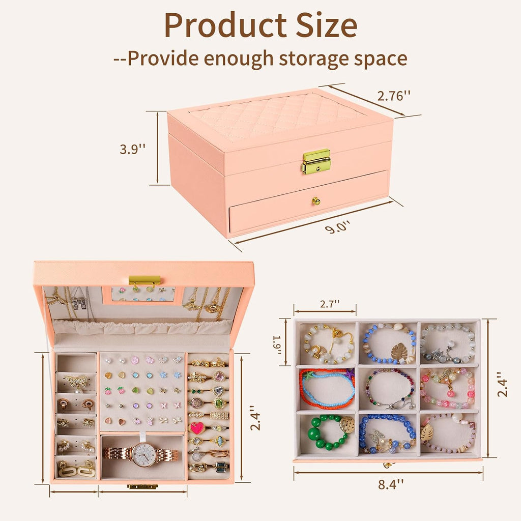 Jewelry Box, 2 Layer Jewelry Organizer with Velvet Earring Organizer, Jewelry Holder Organizer Travel, White Jewelry