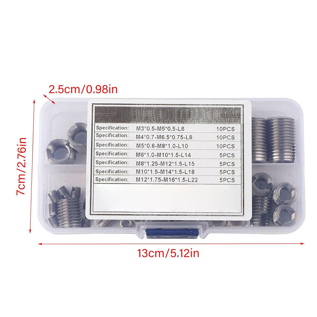 50 Pcs Threaded Inserts, Stainless Steel Inner Thread, self Tapping Insert Set with Storage Box, M3/M4/M5/M6/M8/M10/M12/M14/M16