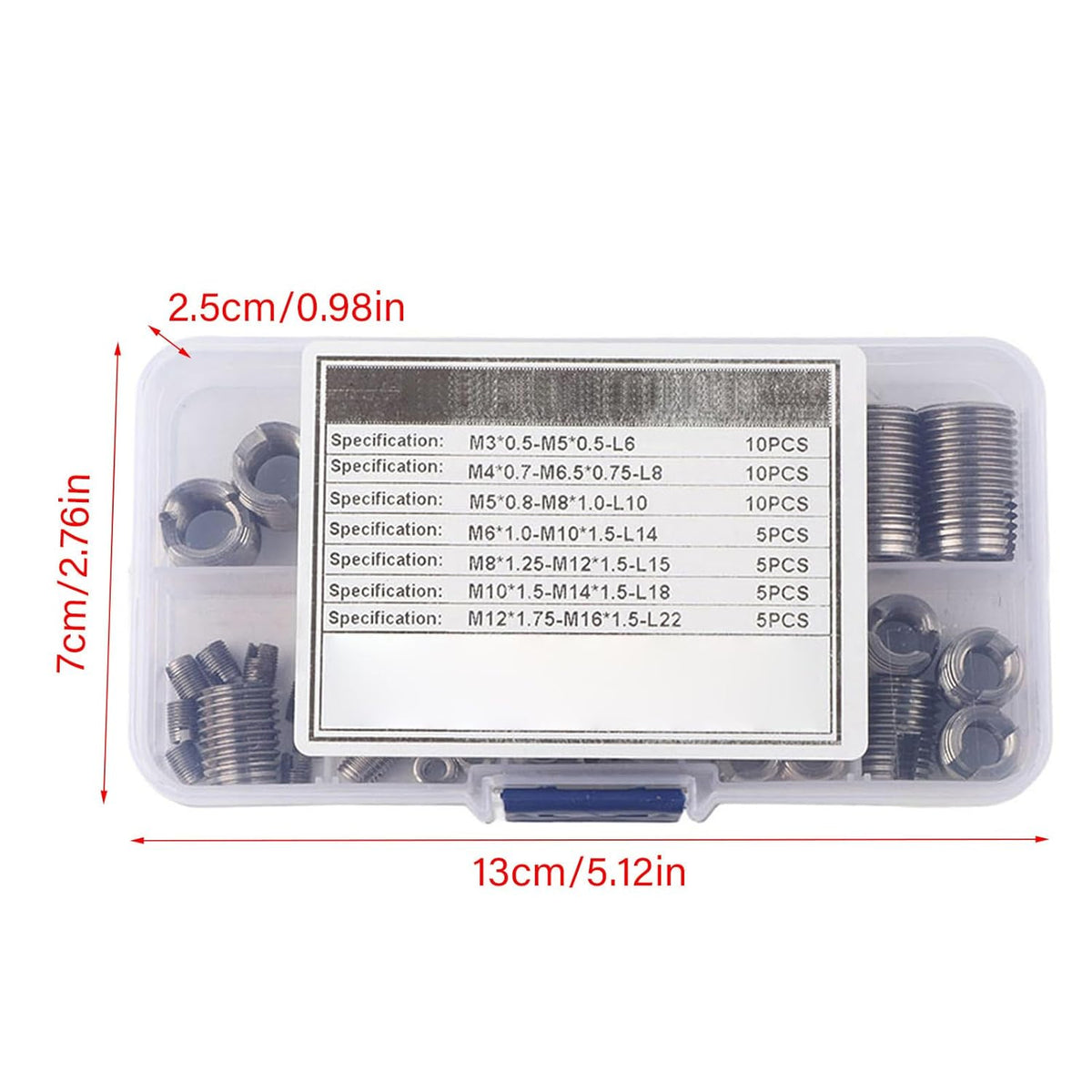 50 Pcs Threaded Inserts, Stainless Steel Inner Thread, self Tapping Insert Set with Storage Box, M3/M4/M5/M6/M8/M10/M12/M14/M16
