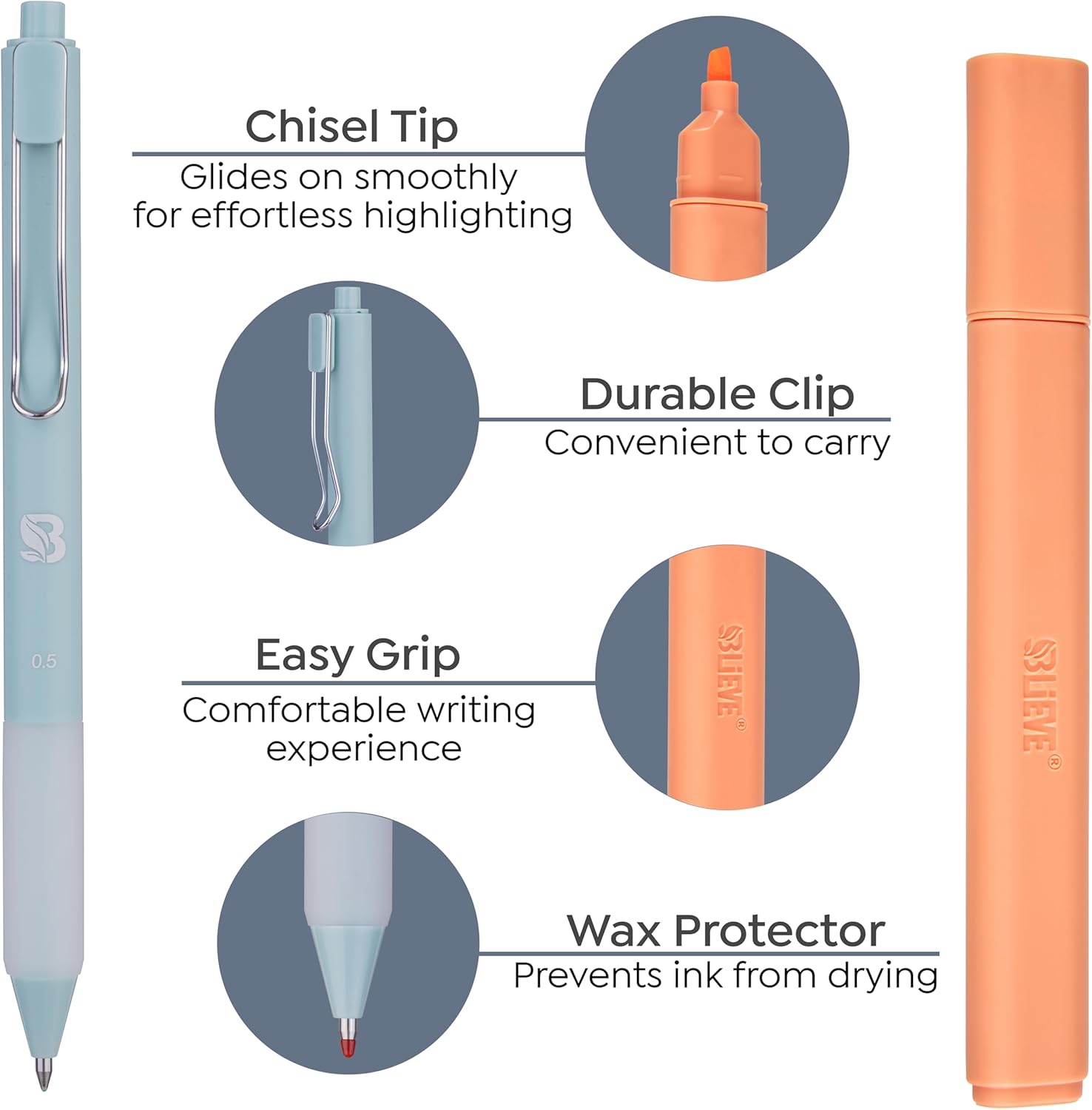 Bible Highlighters And Pens No Bleed, Chisel Tip & Rollerball Pens, Multicolor Ink, Comfort Grip & Fast Dry, Cute