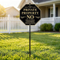 Private Property No Trespassing Sign with Stake, 11x11 inch/30 inch High, No Soliciting Sign for House, Weatherproof