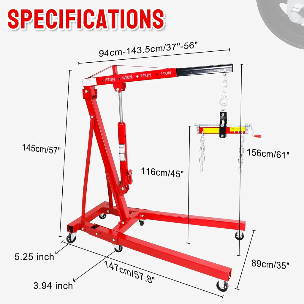 2Ton Hydraulic Engine Hoist with Load Leveler, Folding Cherry Picker