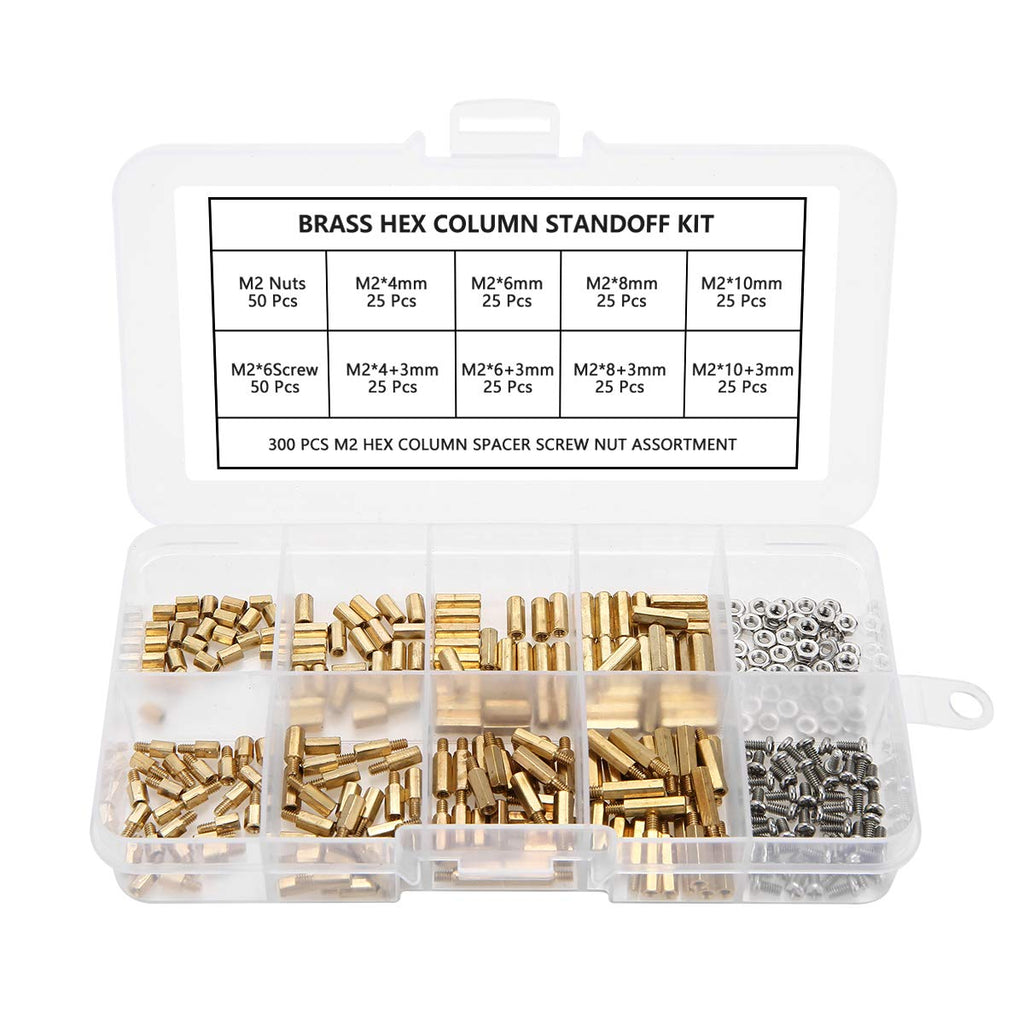 300Pcs M2 Brass Hex Standoff Kit