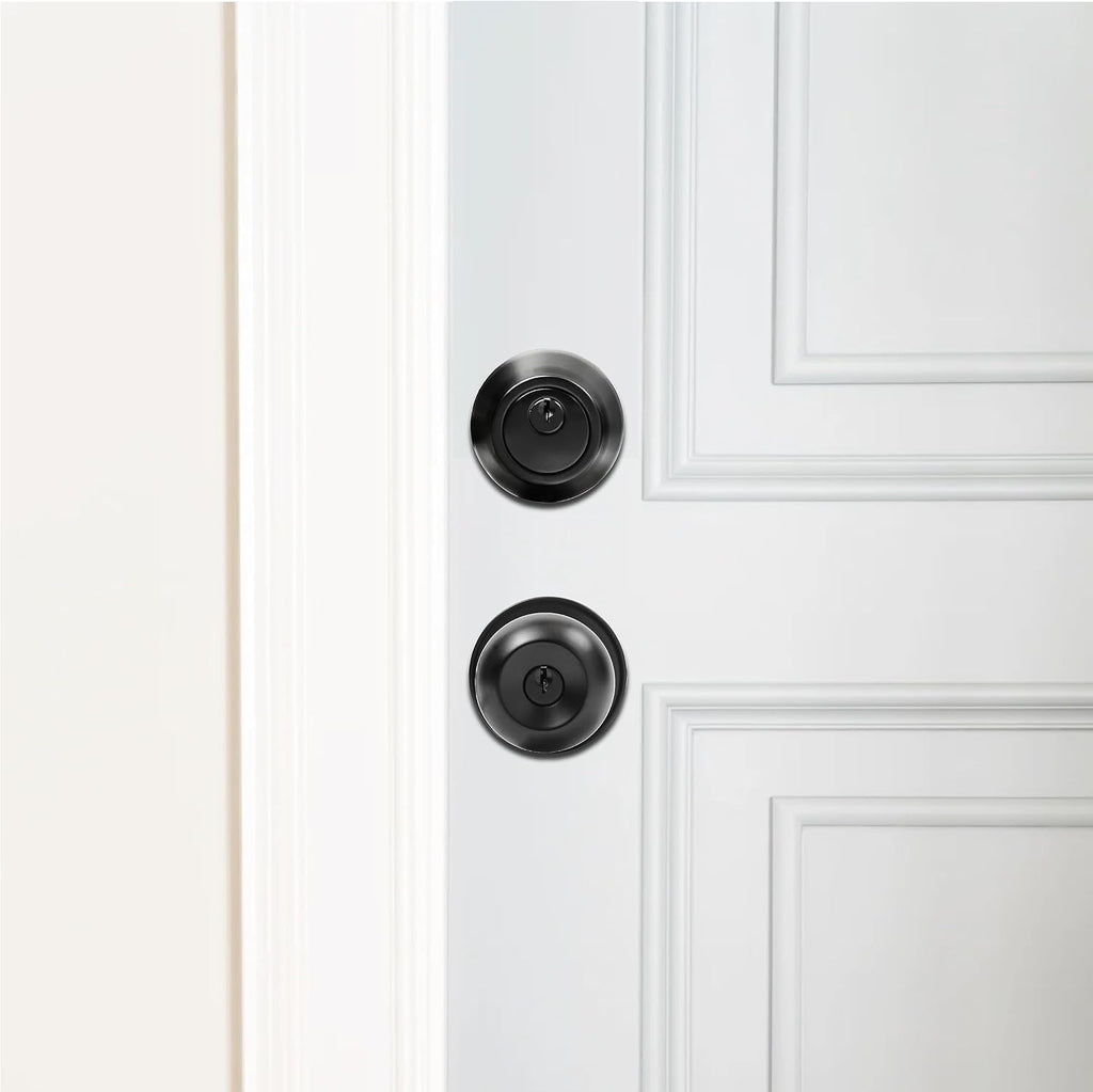 Exterior Door Lock Set with Deadbolt, Keyed Alike Door Lock with Key for Front and Entry Doors, Matte Black Finish, 2
