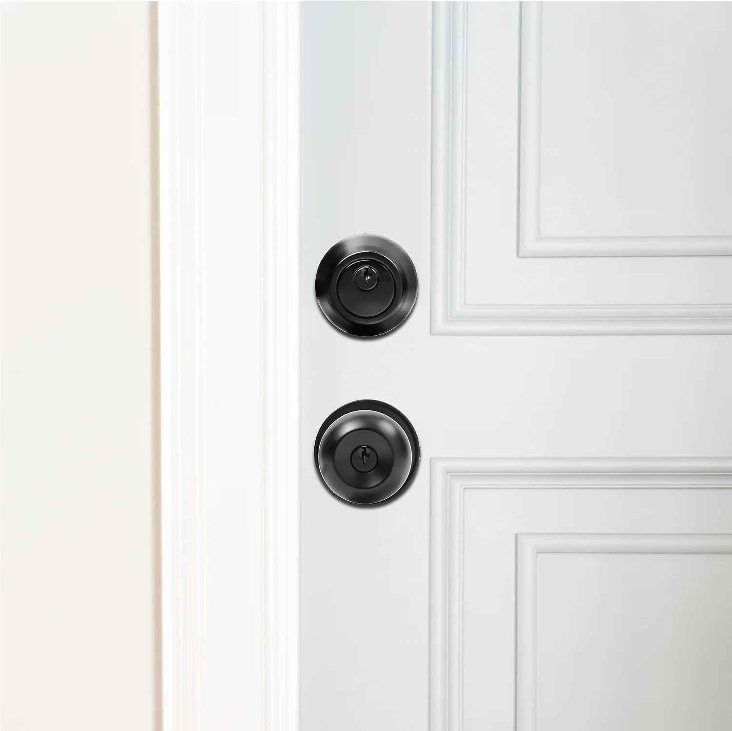 Exterior Door Lock Set with Deadbolt, Keyed Alike Door Lock with Key for Front and Entry Doors, Matte Black Finish, 2