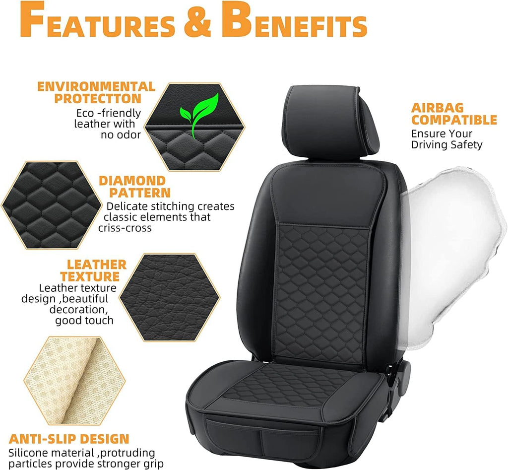 2PCs Front Car Seat Covers Leather Water Proof Seat Protector Universal fit for Most Cars SUVs and Trucks Black