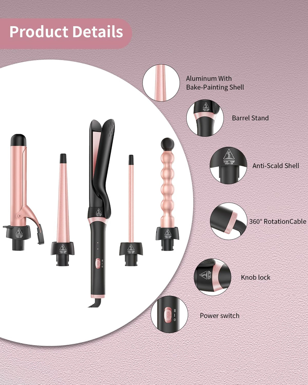 5 in 1 Curling Iron Set, Ceramic Curling Wand & Flat Iron