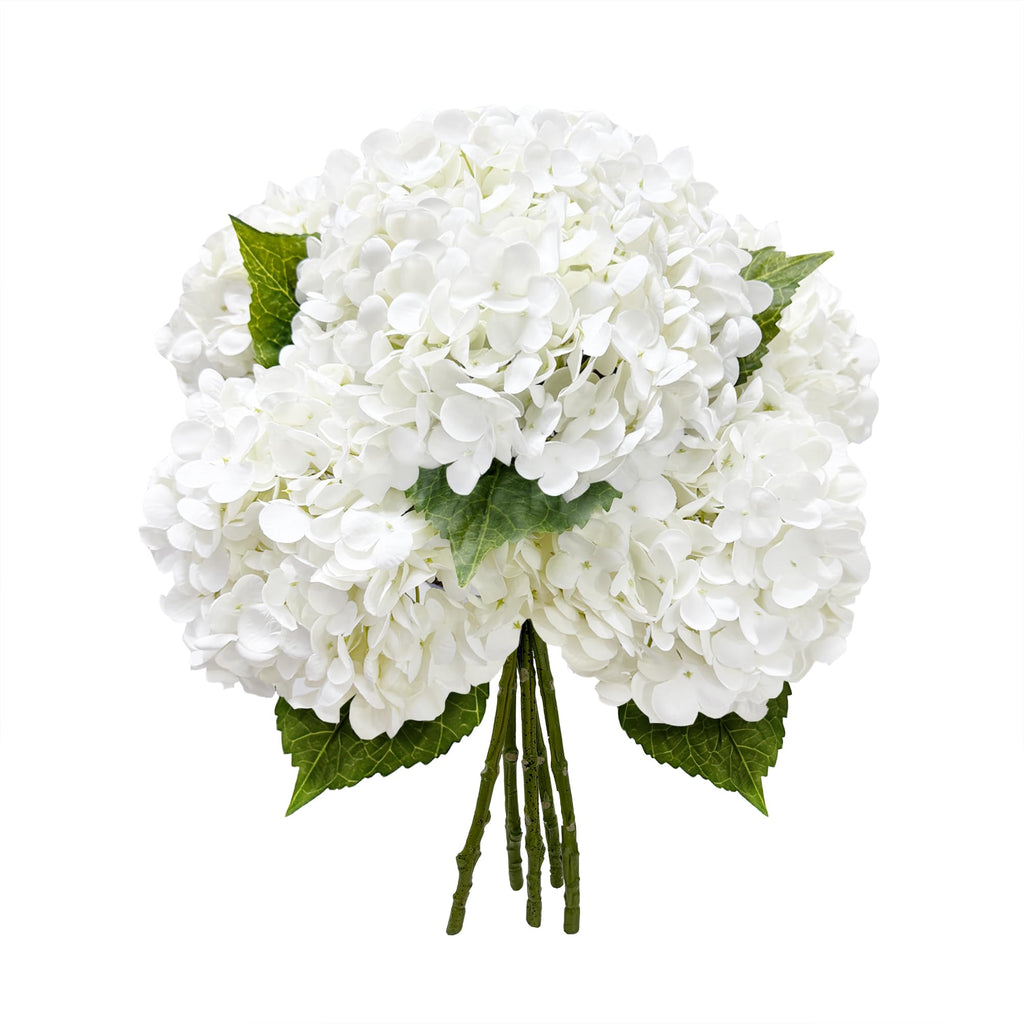 21In White Artificial Hydrangea Flowers with Stems 5 Pcs