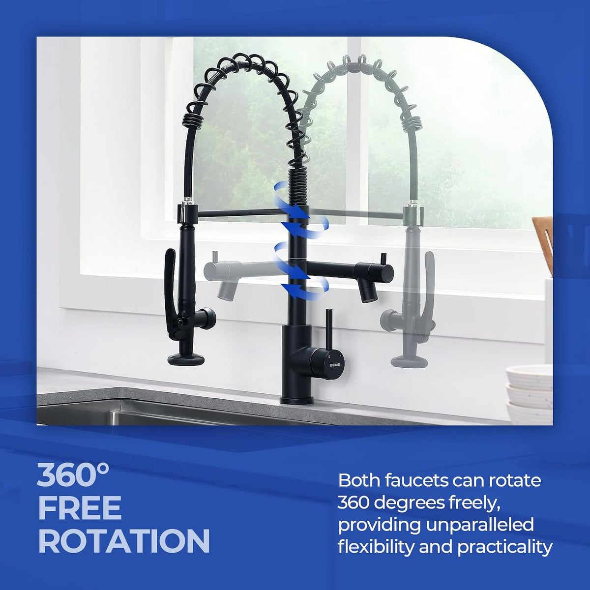 Pot Filler Kitchen Faucet, Pull-Down Sprayer, Matte Black, High Arc