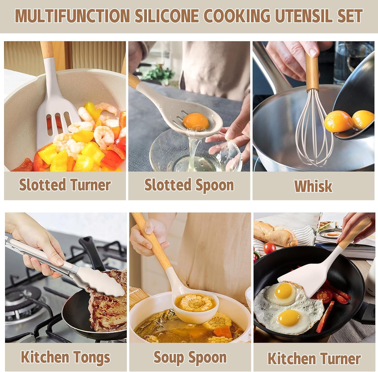 Food Grade Thickened Silicone (Stainless Steel Core) Kitchen Gadgets Tools Set - Kitchen Cooking Utensils Set, Heat