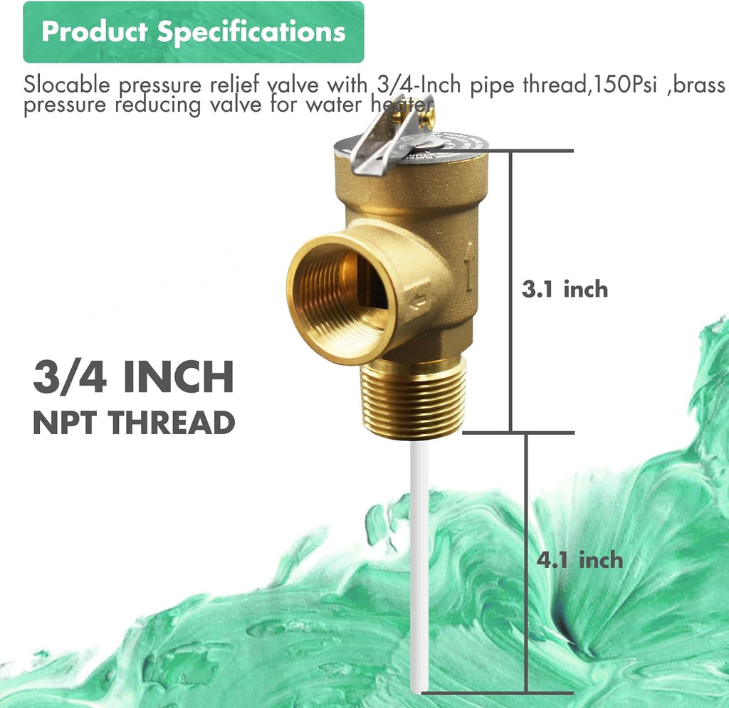VAV 3/4" T&P Relief Valve,150 PSI, 4" Probe, Lead-Free,CSA Listed