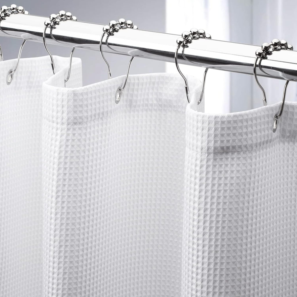 White Shower Curtain Fabric, Waffle Shower Curtains for Bathroom, Cloth Shower Curtain Heavy Duty, Thick Bathroom