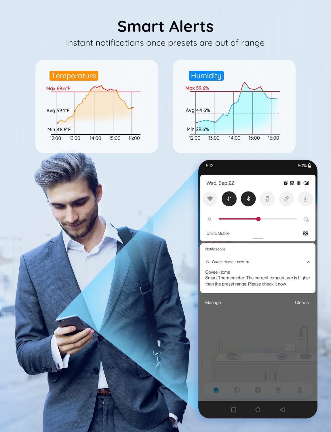 Govee Hygrometer Thermometer 3 Pack, Mini Humidity Sensor with Gateway