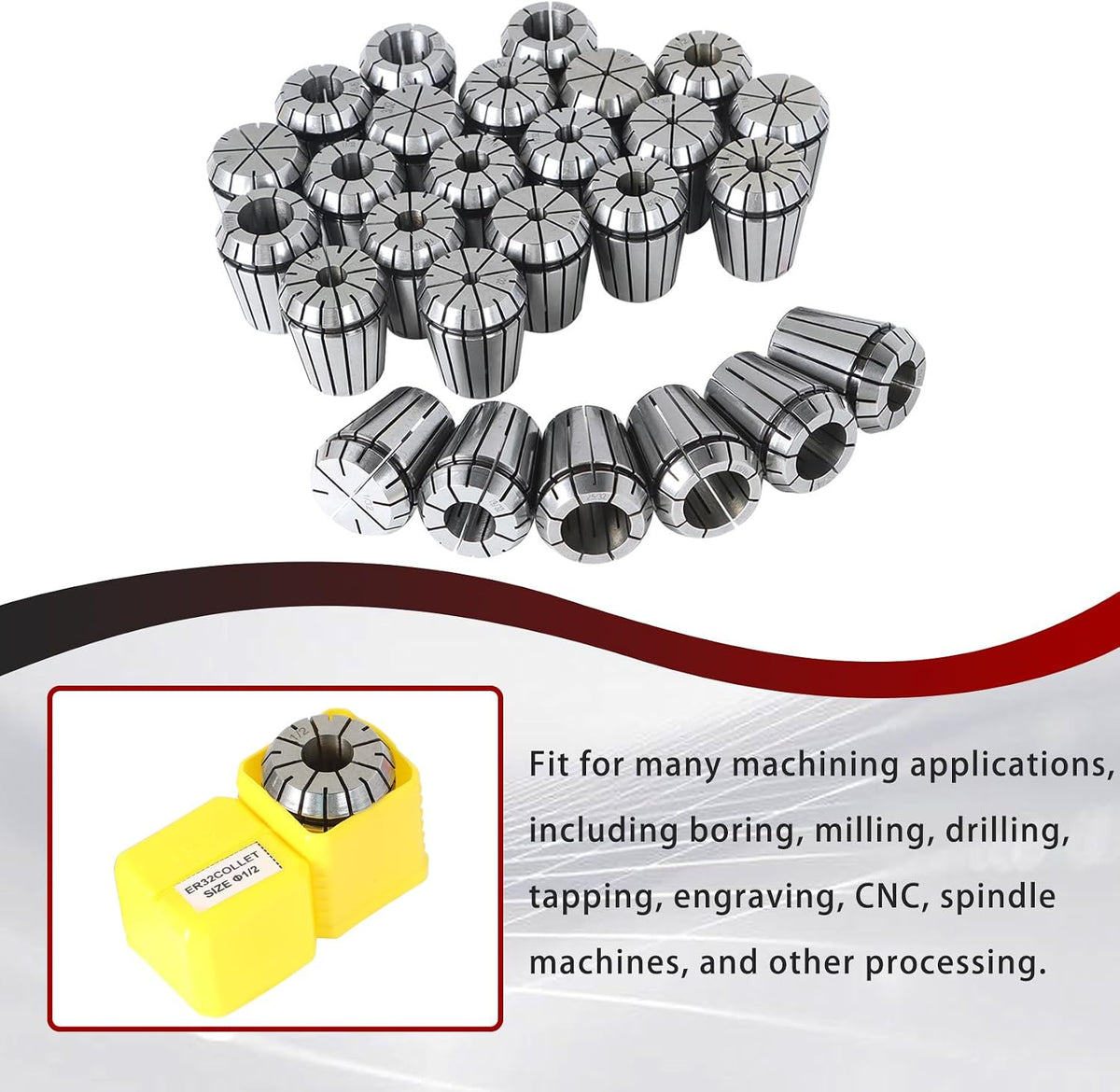 findmall ER32 1/32-13/16 Inch Collet Set 26Pc with 2 Hooks