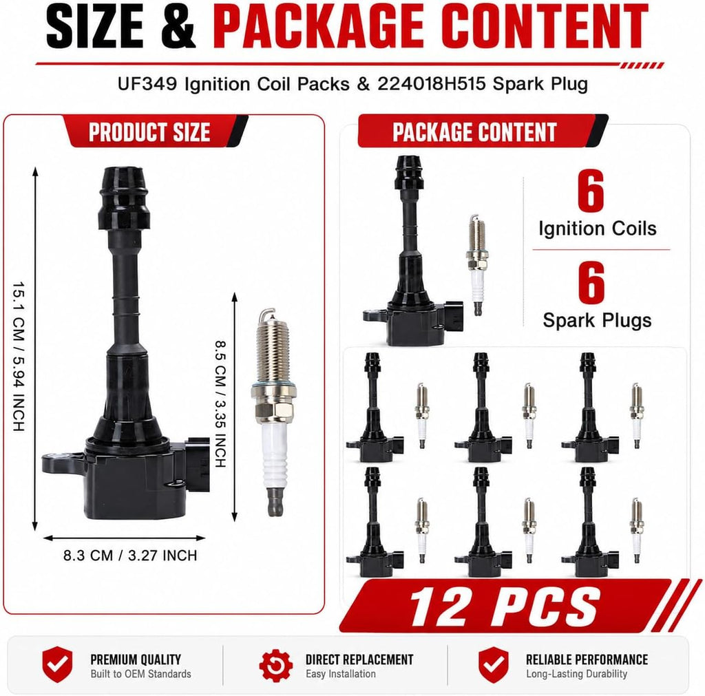 UF349 Ignition Coil Packs 224018H515 Spark Plug for Nissan Frontier