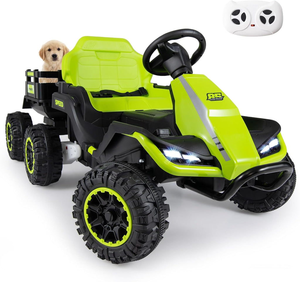 Ride on Tractor with Detachable Trailer, 24V Ride on Toys for Big Kids, Electric Vehicle with Parent Remote, 20°