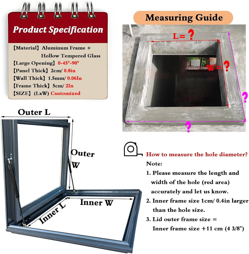 Heavy Duty Skylight Windows for Roof, Manual Opening Escape Access Hatch with Lock, Walk-in Anti-Hurricane Rain Proof