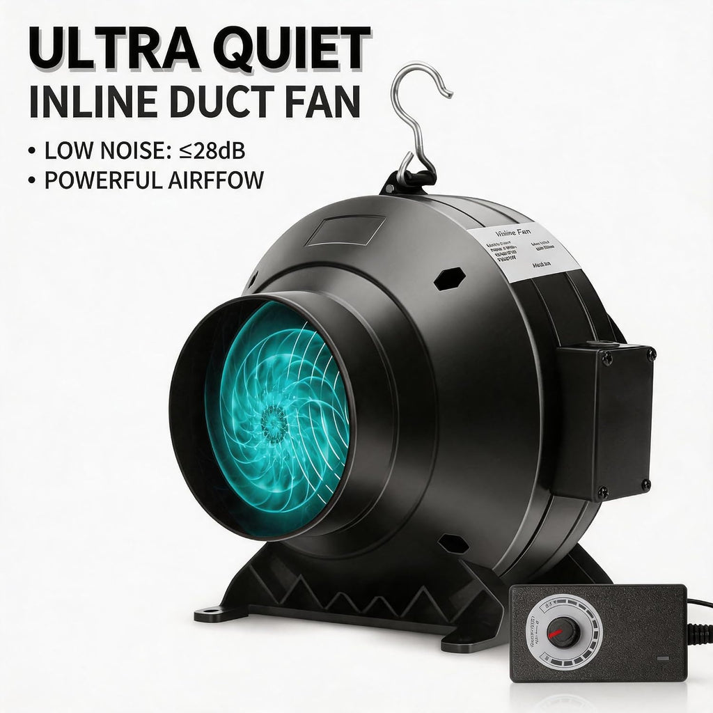4" Air Filtration Kit: 4 Inch Inline Duct Fan with Speed Controller, 11.8" High Carbon Filter, 8 Ft Ducting & Rubber