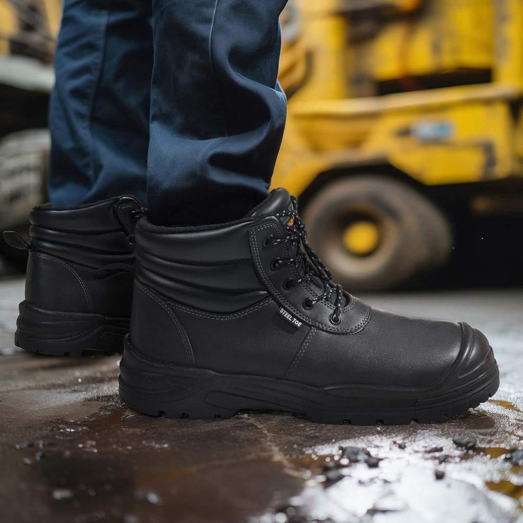 Steel Toe Work Boots for Men, Non Slip & Puncture Resistant Construction Boots with Breathable Lining, EH Protection