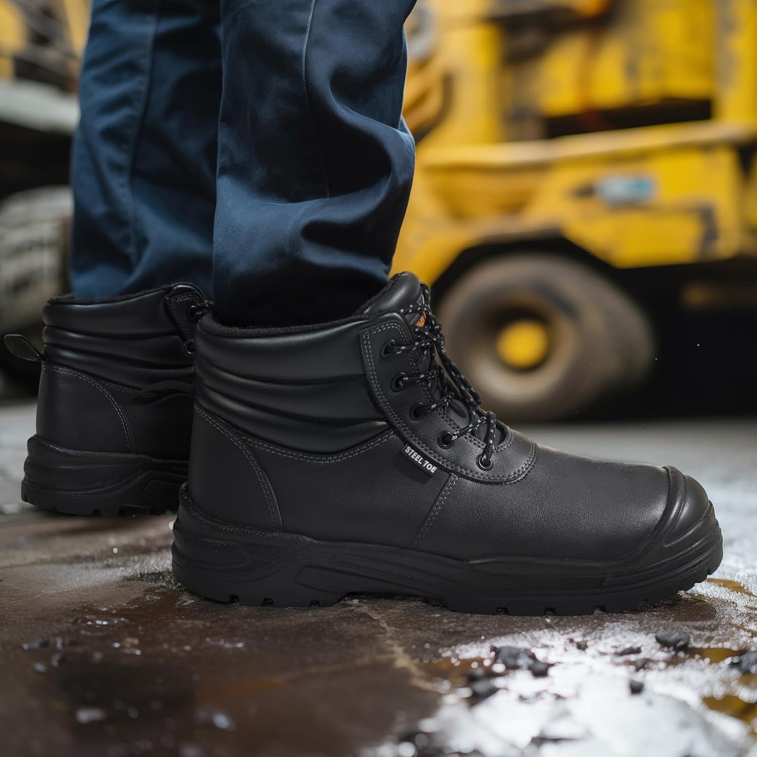 Steel Toe Work Boots for Men, Non Slip & Puncture Resistant Construction Boots with Breathable Lining, EH Protection