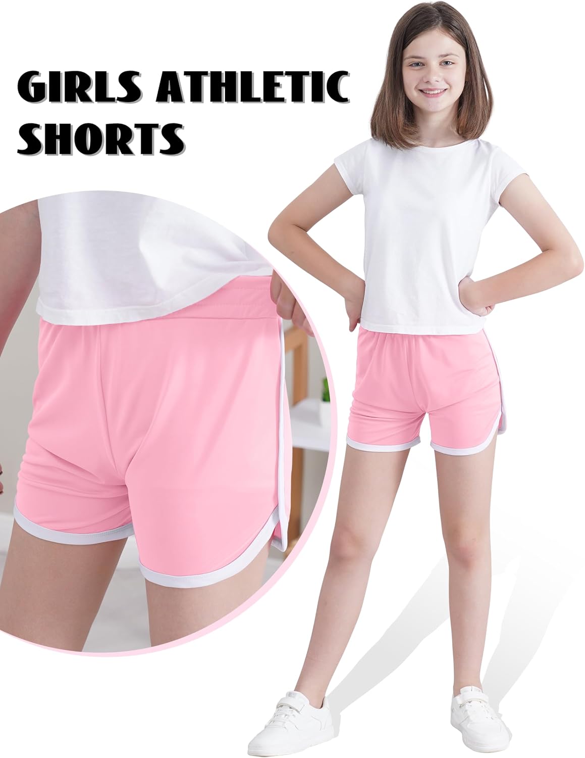 4 Packs Girls Athletic Shorts Toddler Soccer Running Active Dolphin Dry-Fit Kids Gym Workout Performance Shorts