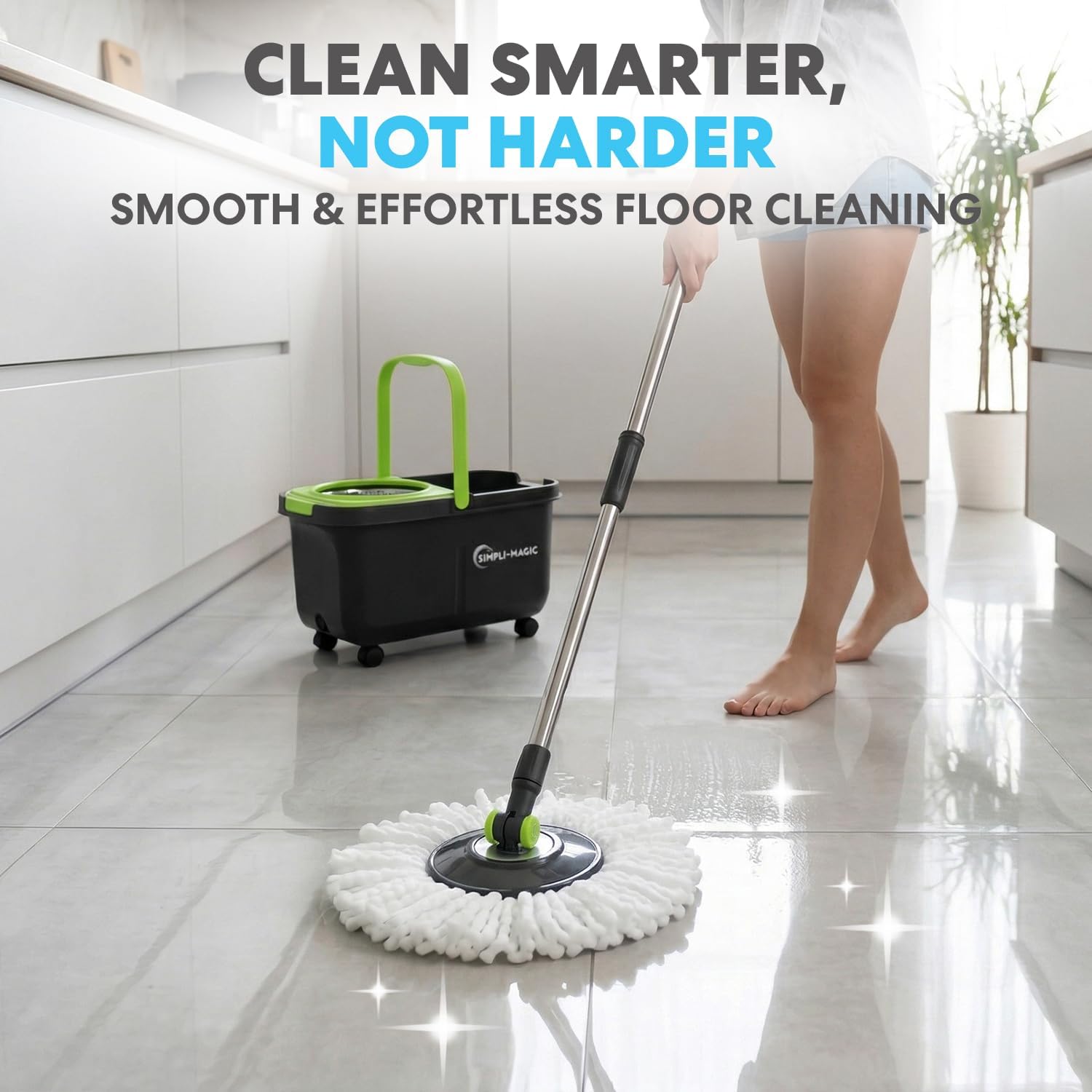 360° Spin Mop and Bucket with Wringer – 3 High-Absorbent Microfiber Washable Heads, Soap Dispenser – Spinning Mop and