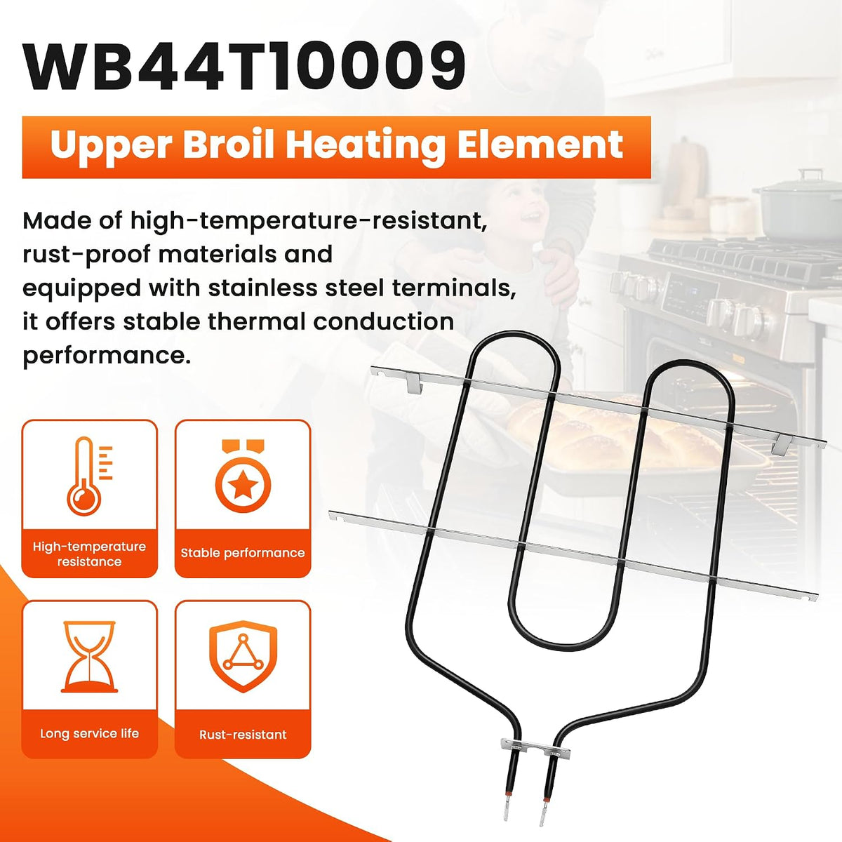WB44T10009 Oven Broil Element 240V 3410W Compatible witn Hotpoint GE Range, Top Broiler Heating Element Replace 770548 AP2030995 EAP249284 PS249284 AGE23550 PD00001196 045902595315 by Fetechmate