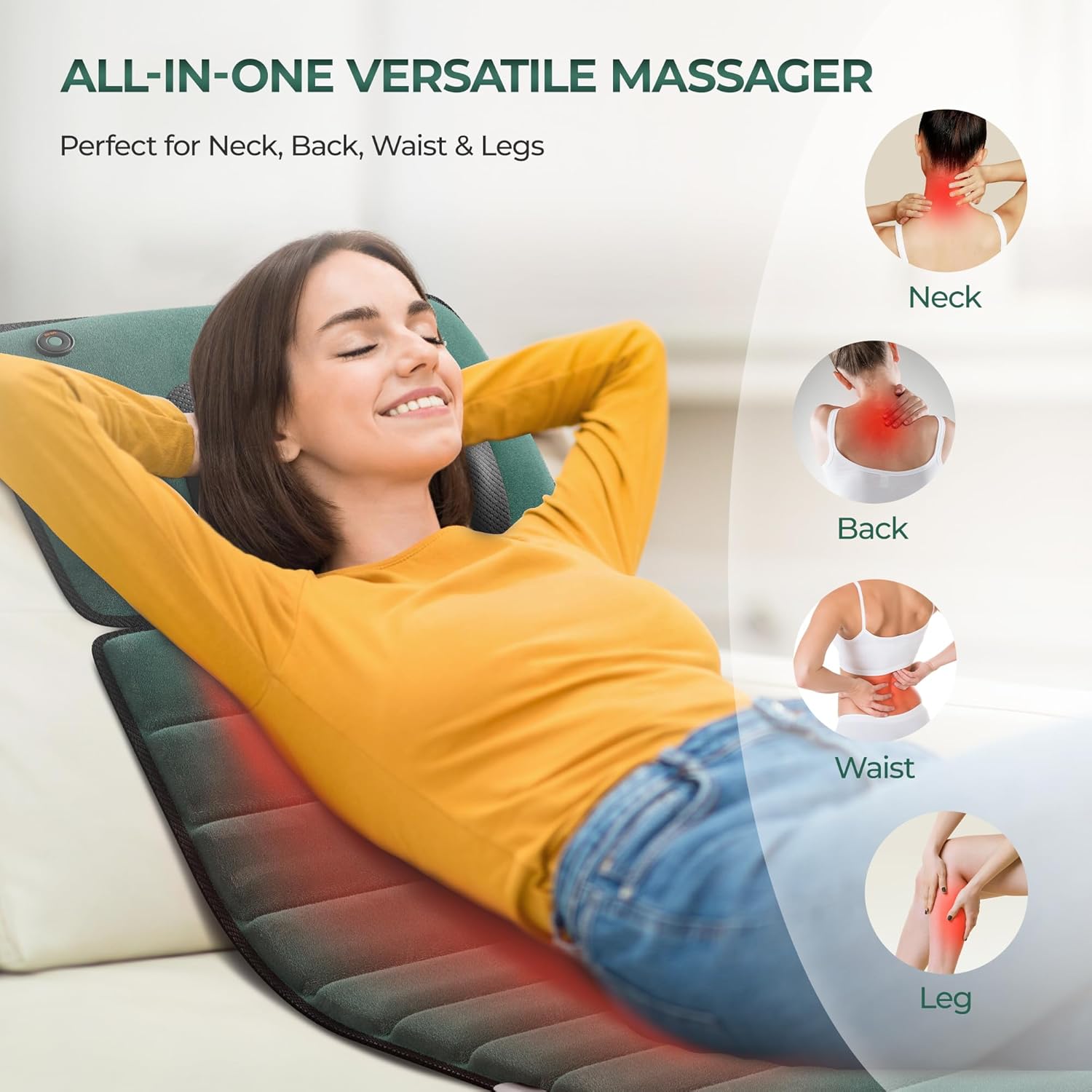 Full Body Massage Mat with Heat, Detachable Massager Pad Deep Tissue Pain Relief,10 Vibrating Motors for Relaxation