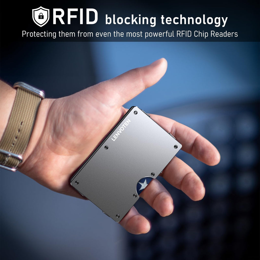 Upgraded Hinged Minimalist Wallet for Men, RFID Blocking Wallet