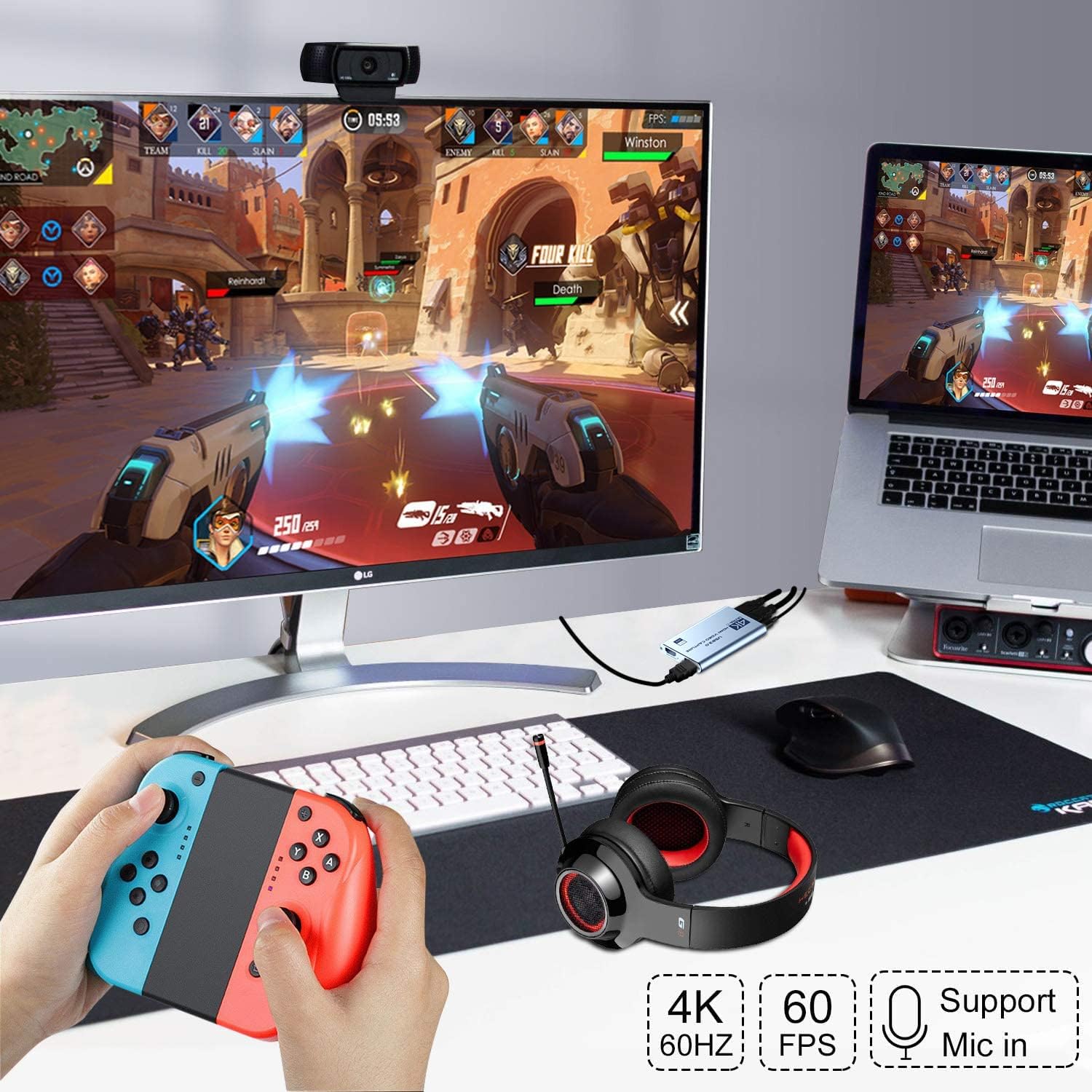 Video Capture Card 4K 1080P 60FPS, USB 3.0 HDMI Video Capture Device, HD Game Capture Card for Streaming, Work with