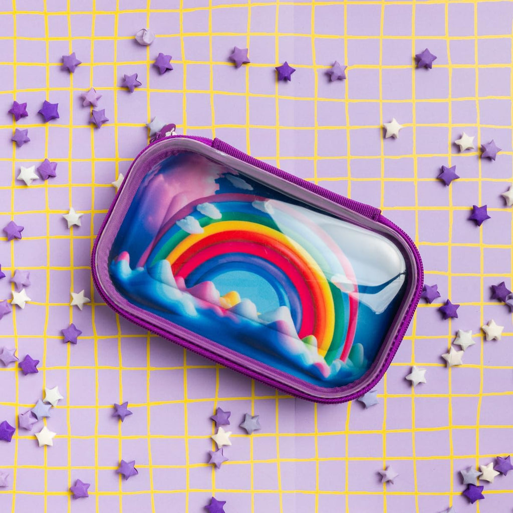 Clear Top Pencil Case for Girls, Large Pencil Box for School, Rainbow | Sturdy hard shell pencil box for kids