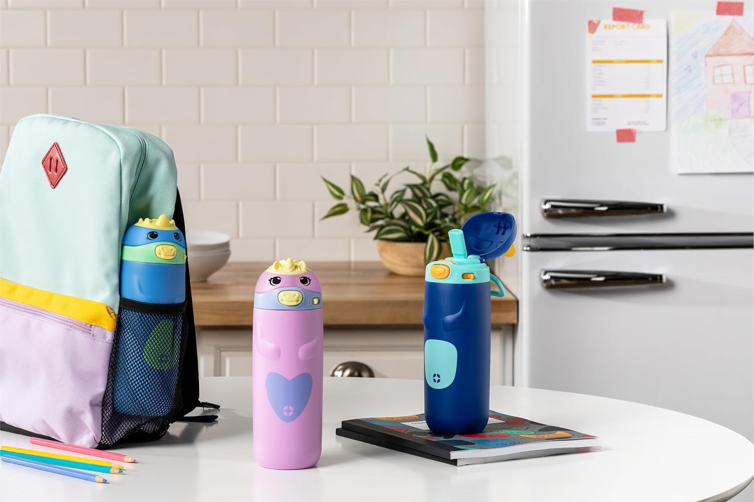 Ellies 12oz Stainless Steel Leakproof Kids Water Bottle, Cat | Insulated kids water bottle with straw, leakproof