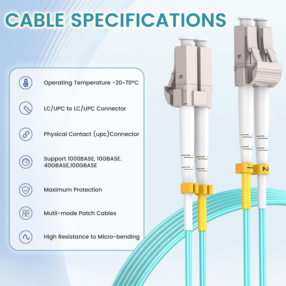 6 Pack 1M/3ft LC to LC Fiber Patch Cable OM3 Multimode