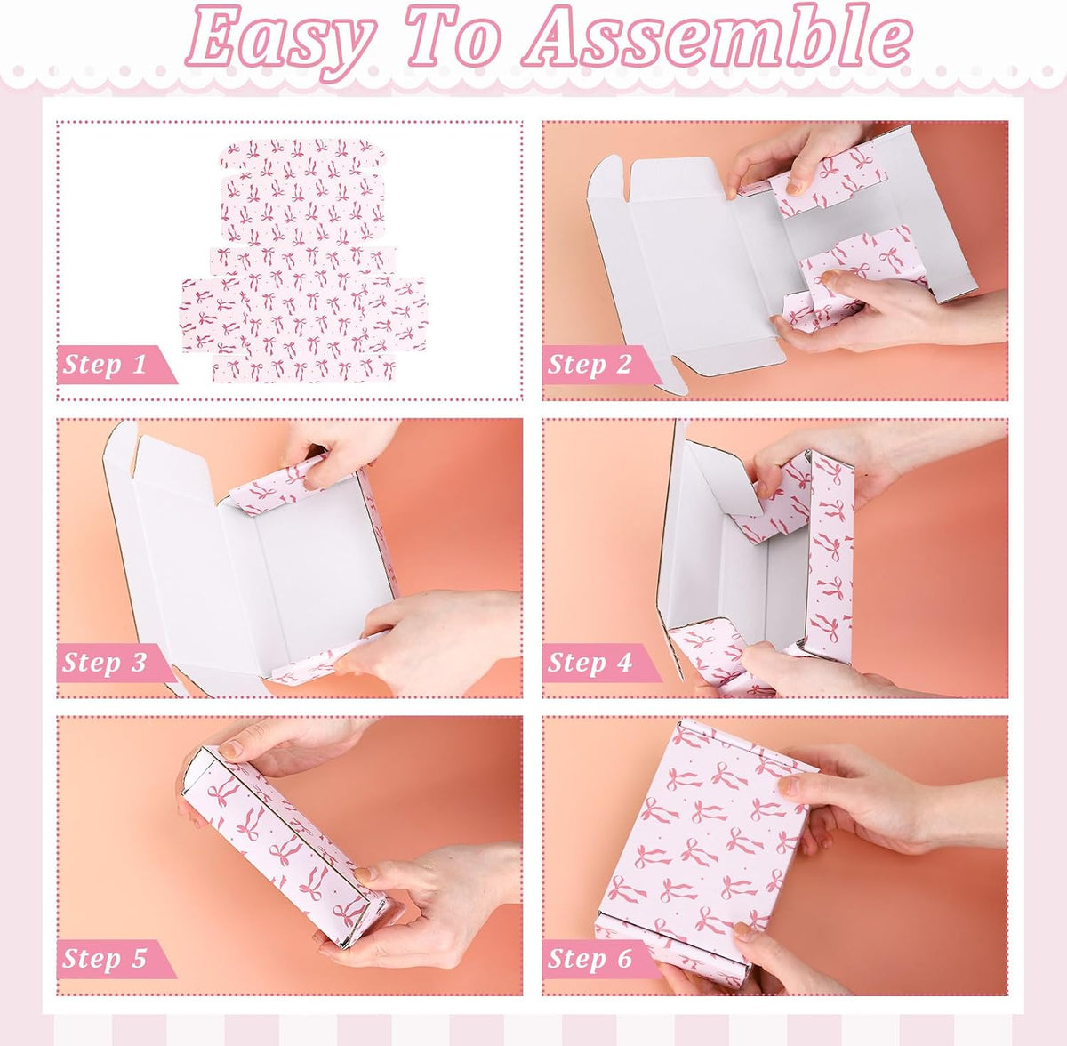 24 Pack Pink Bow Shipping Box Coquette Bow Mailing Box Corrugated Cardboard Box Mailers for Packaging Gift Wrap Craft