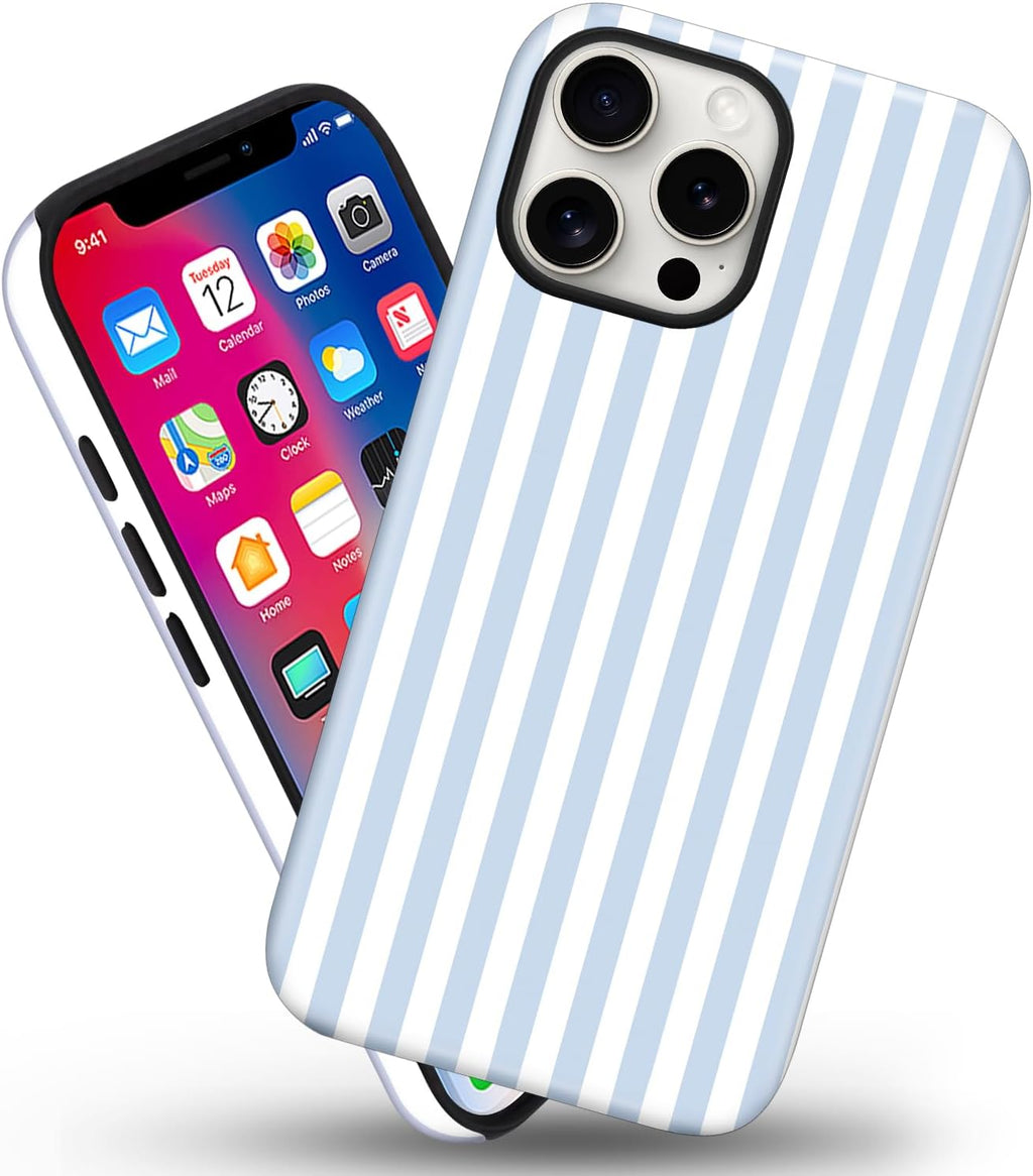 Magnetic for iPhone 11 Case Cute Stripes Phone Case, Blue&White | Aesthetic Striped Shockproof Slim TPU and Hard PC