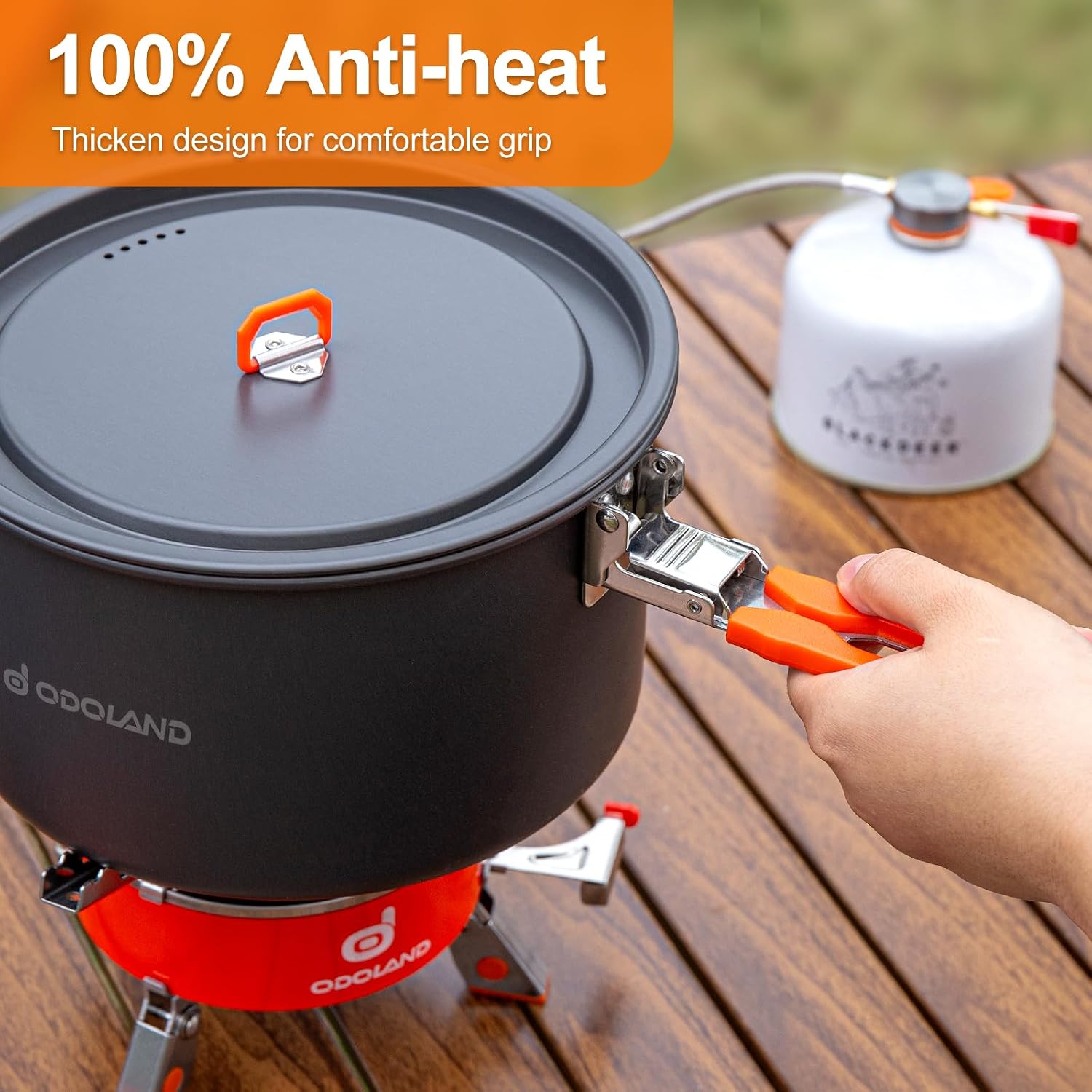 Camping Cookware Mess Kit, Camping Cooking Pot Fry Pan and 1.1L Kettle Set, Portable Camping Cookware Set with Mesh