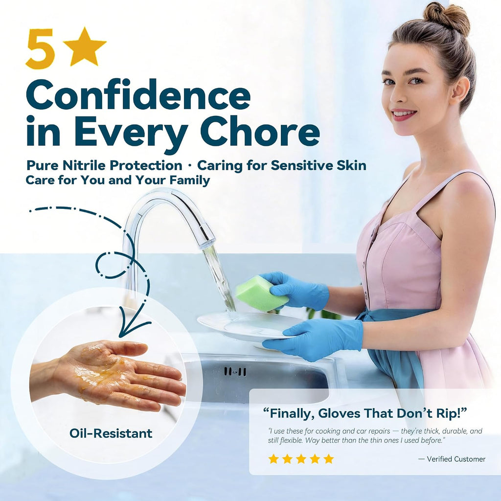 Blue Nitrile Disposable Gloves | 5mil Food Safe Gloves | Textured Grip, Latex & Powder Free, Soft Comfortable Fit |