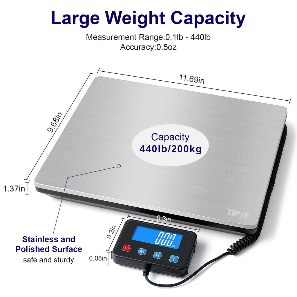 Shipping Scale 440lbs for Packages, Heavy Duty Digital Postal Scale with LCD Display 0.35 oz High Precision Express