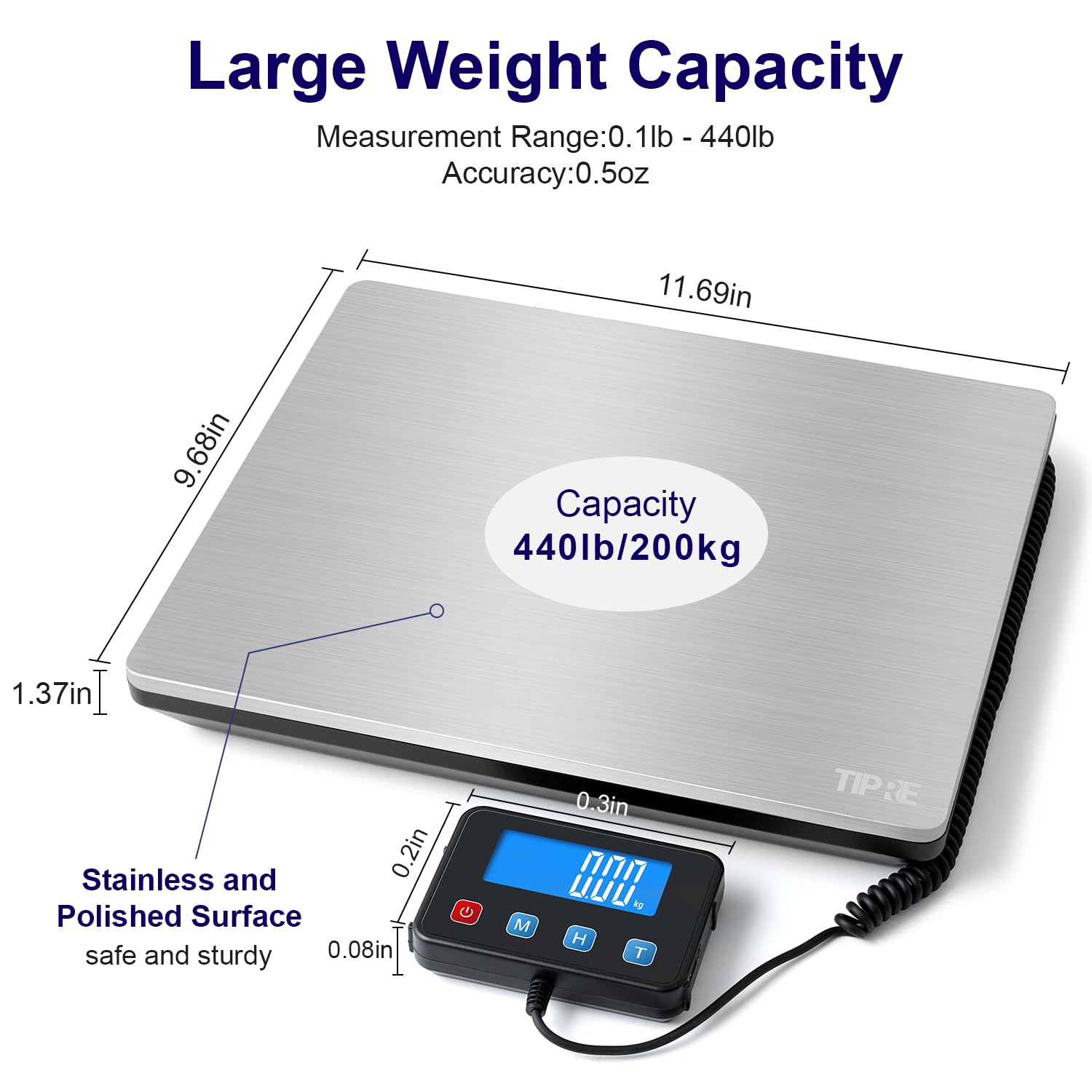 Shipping Scale 440lbs for Packages, Heavy Duty Digital Postal Scale with LCD Display 0.35 oz High Precision Express