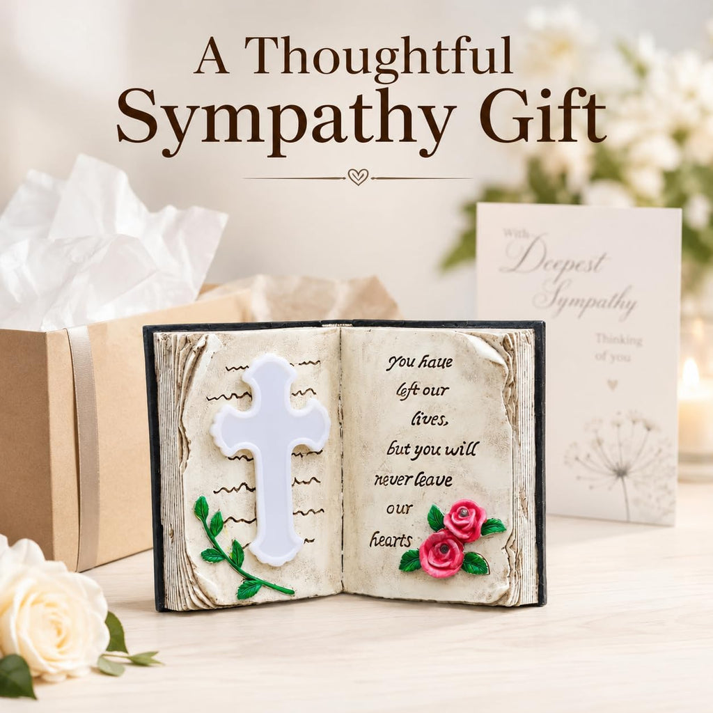 Outdoor Solar Memorial Cross Stakes Lights, Waterproof Book Statue Grave Decorations Sympathy Gifts for Cemetery