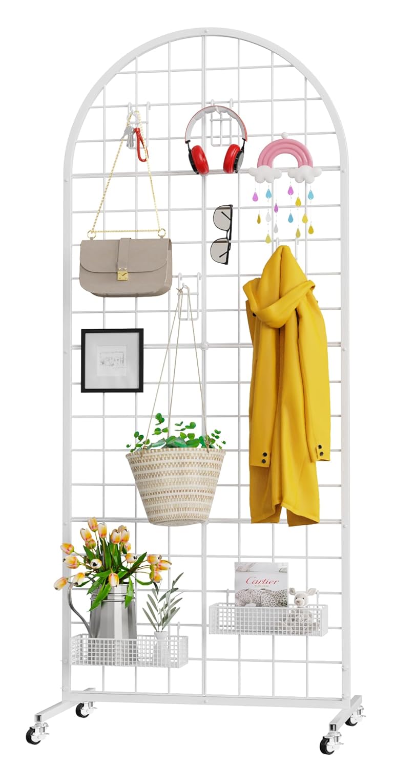 Grid Wall Panel 2' x 5.2' FT Metal Grid Display Stand 1PCS White | Movable Retail Display Racks Floorstanding Wire