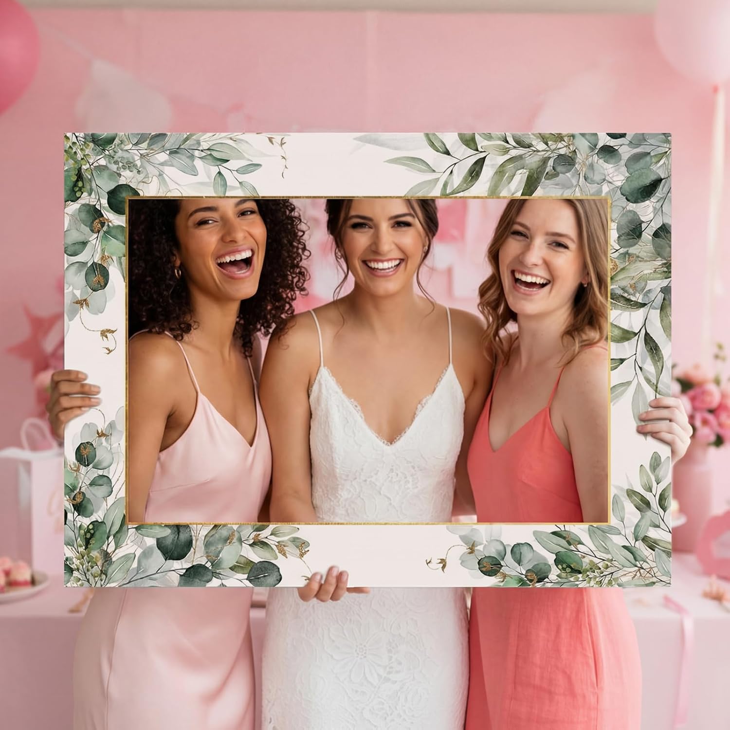 32 x 24 Inch Large Wedding Photo Booth Props Frame, Eucalyptus