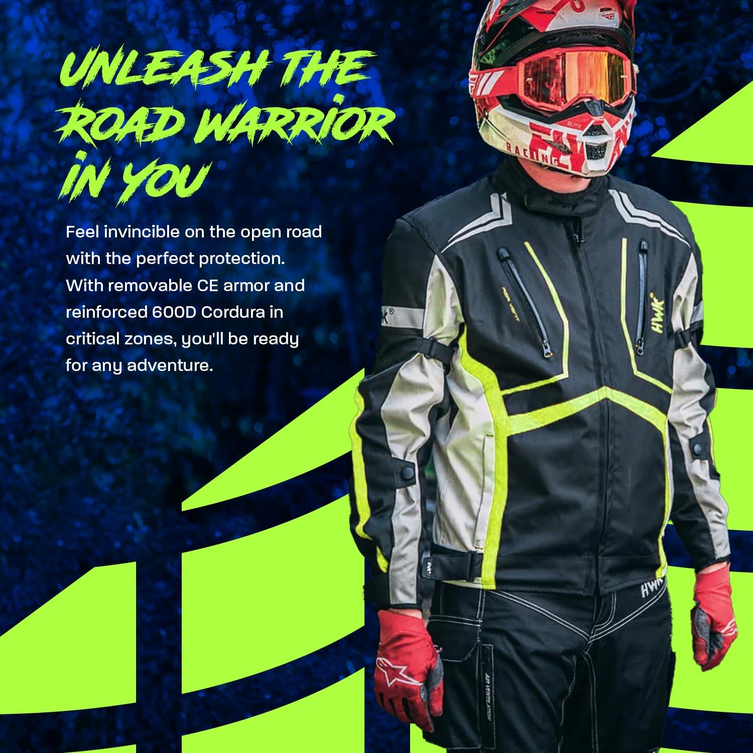 HWK Scorpion Motorcycle Jacket for Men & Women, Motorcycle Gear with Body Armor Foam Padding and Breathable Cordura