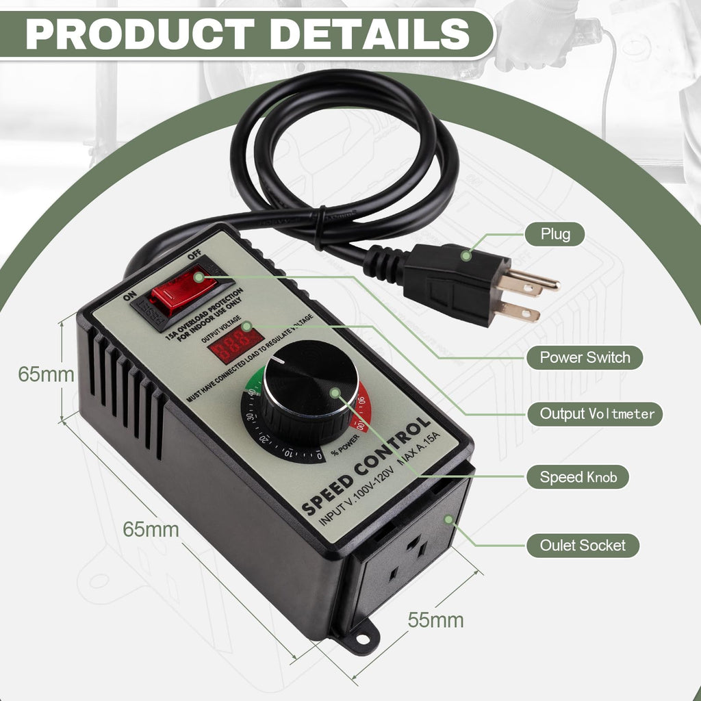 AC Motor Speed Controller, 120V 15A Speed Regulator for Brushed Motors