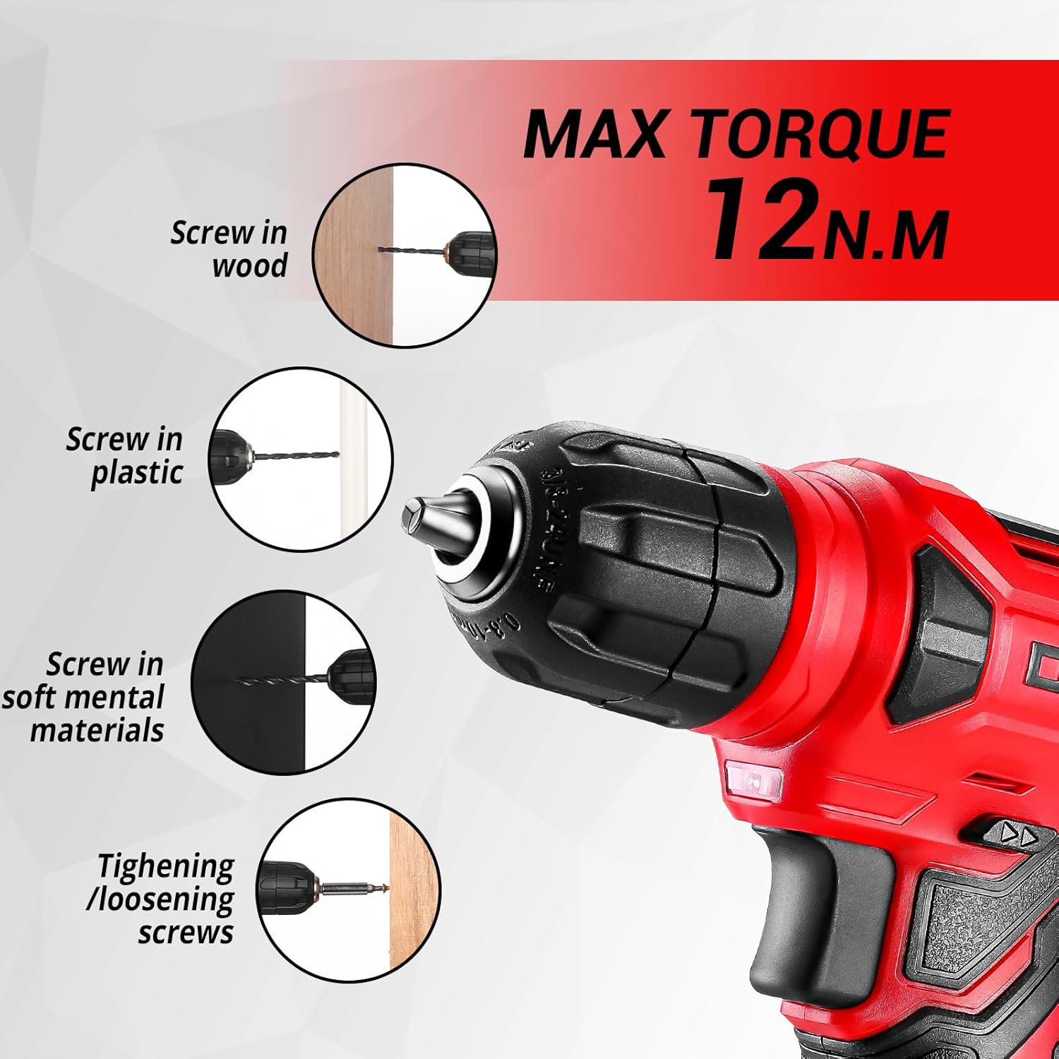 Drill Set: Tool Set with 8V Red Cordless Drill, Home Tool Kit with Drill, Hand Tool Kits for Women 126 Piece