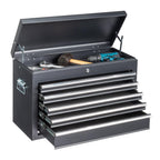 24" Portable Metal Tool Box, 5 Drawers Lockable Toolbox, Black