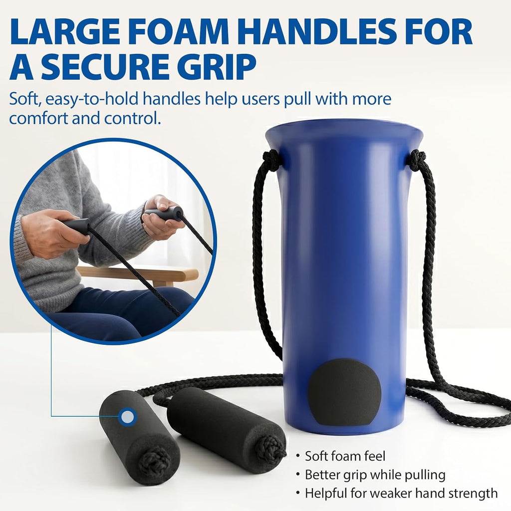 Blue Jay Formed Sock Aid Device with Molded Plastic Shell, 30 Inch Adjustable Cord, Large Foam Handles, Puller Assist